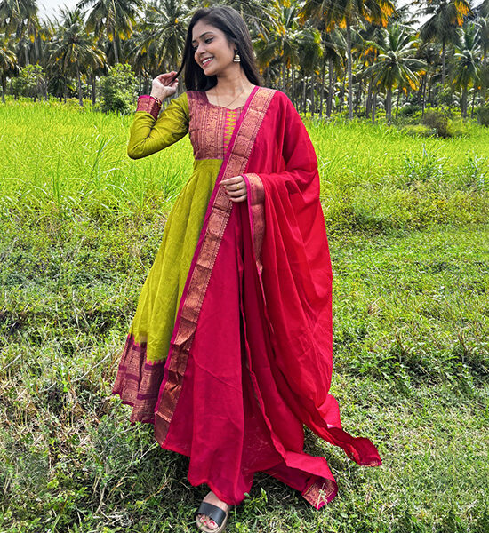Piraka Cotton Maxi with Dupatta for Women